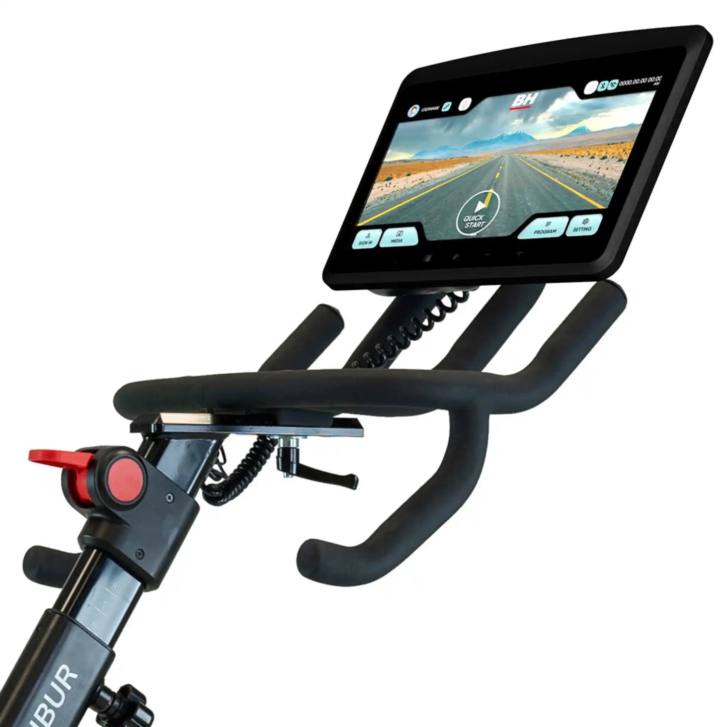 Handlebar with touchscreen display on a white background