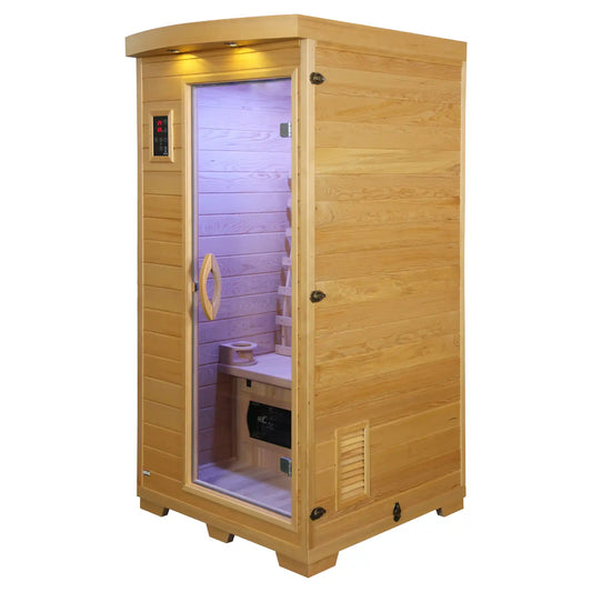 Wooden infrared sauna on a white background
