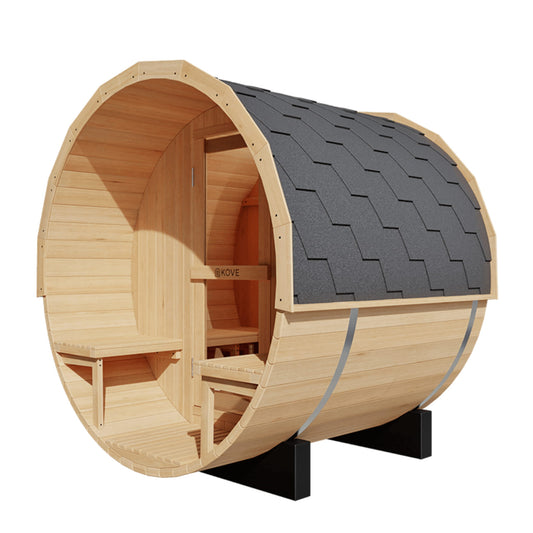 Wooden Kove Barrel Sauna on a white background