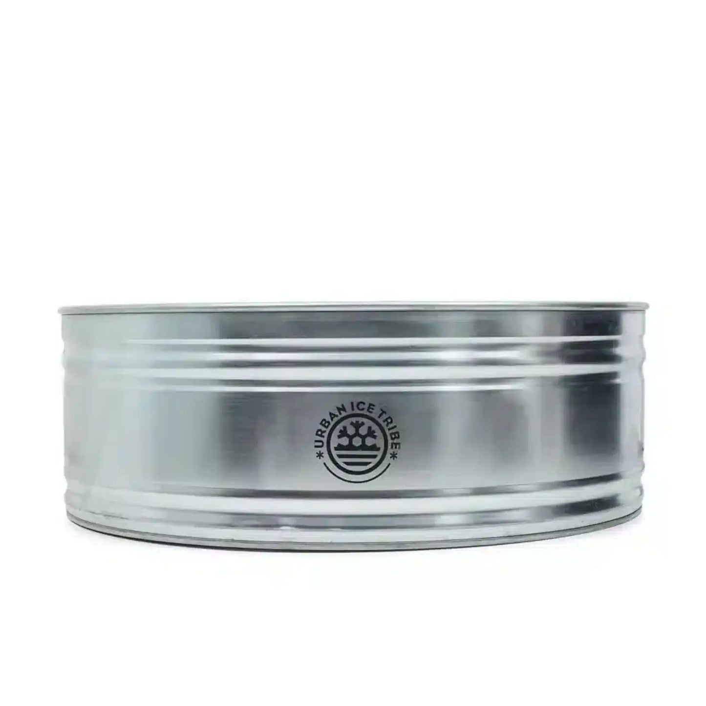 Metal ice bath with Urban Ice Tribe logo on a white background