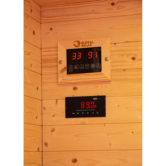 Temperature control panel inside a sauna