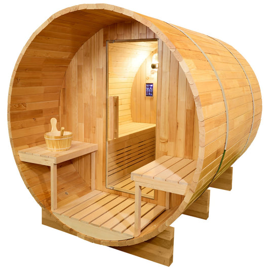 Global Relax Dharani S6 Outdoor Integral Sauna Front image white background