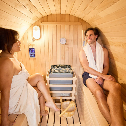 Global Relax Dharani S6 Outdoor Integral Sauna inside with couple