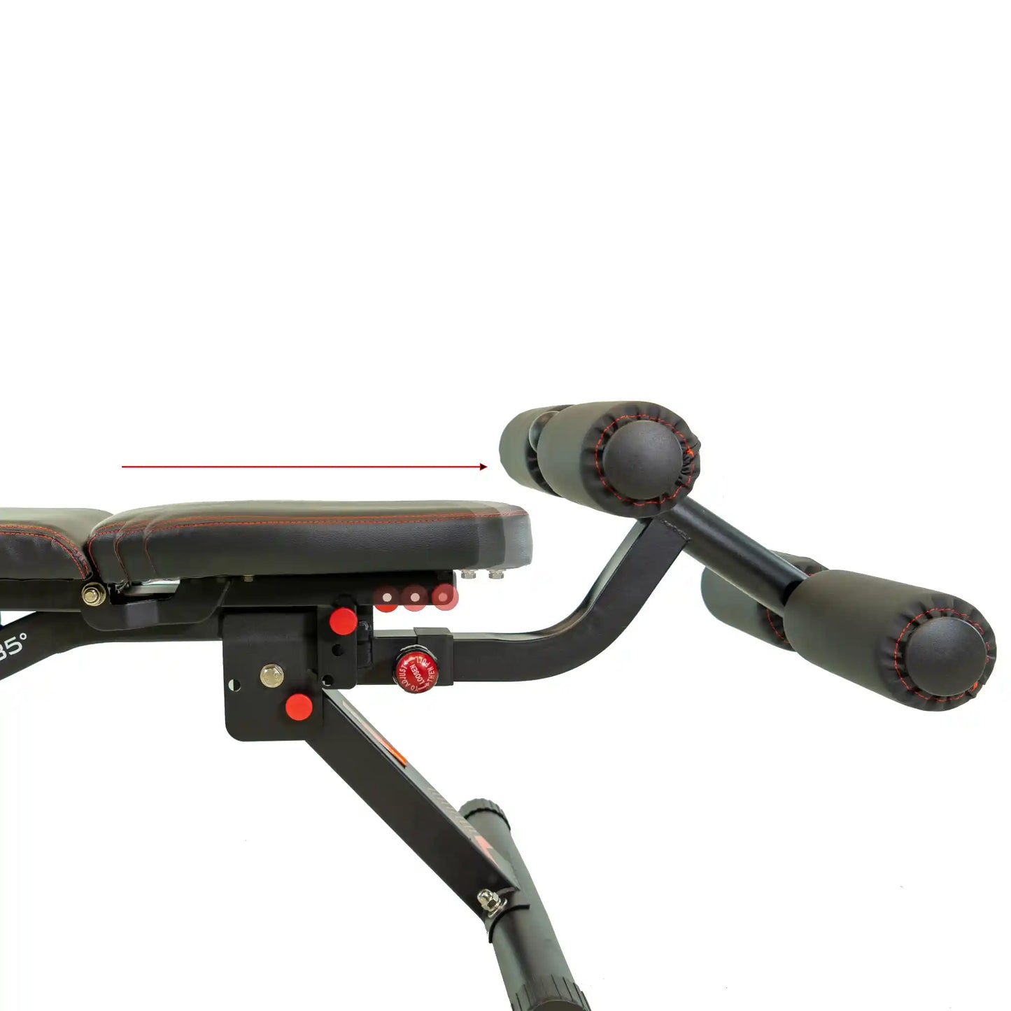 Leg extension on black weight bench