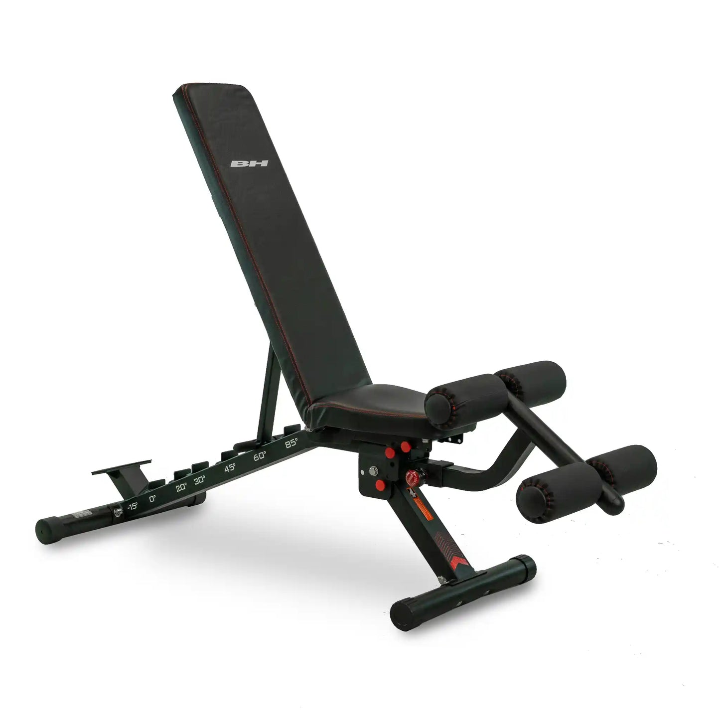 Black weight bench on white background