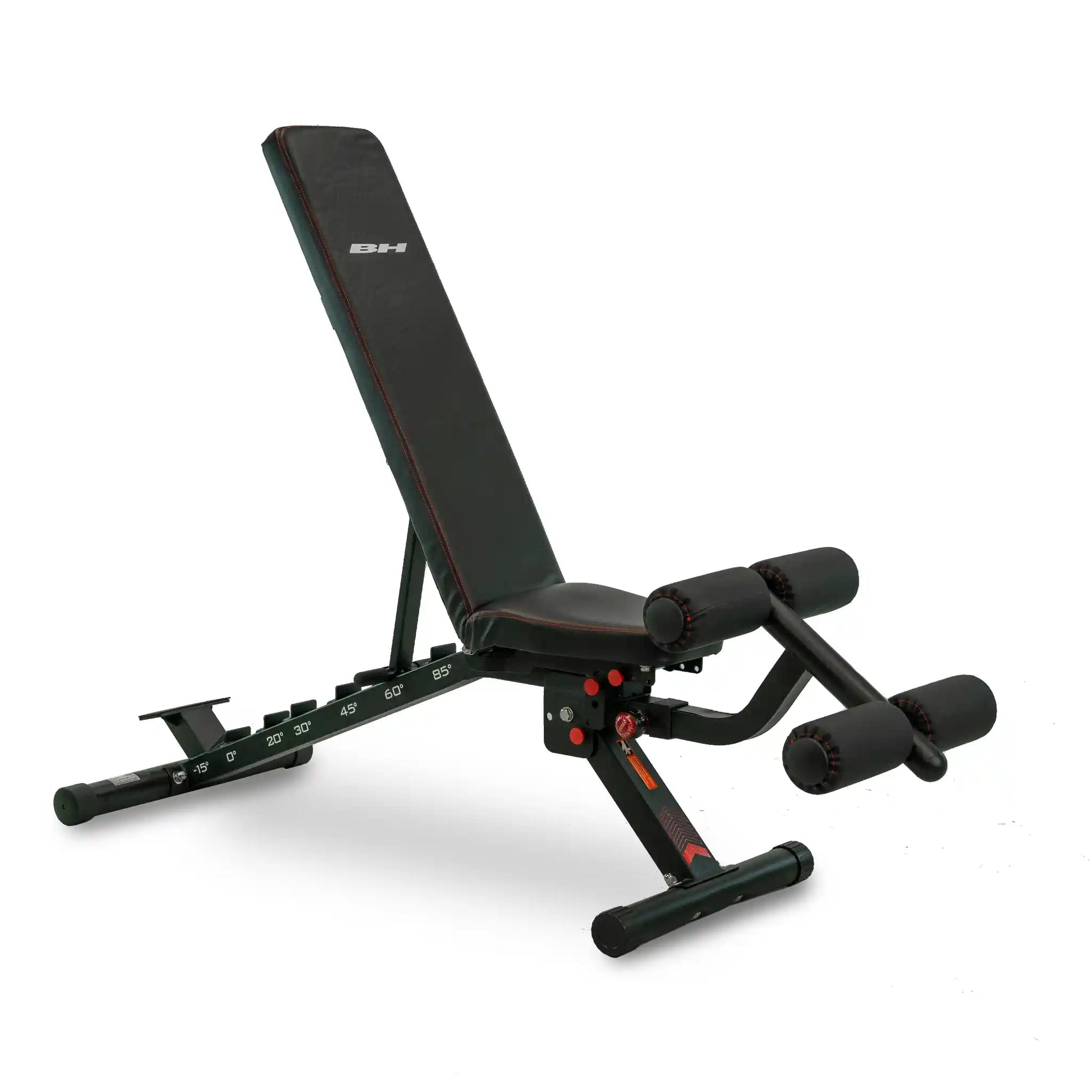 Black weight bench on white background