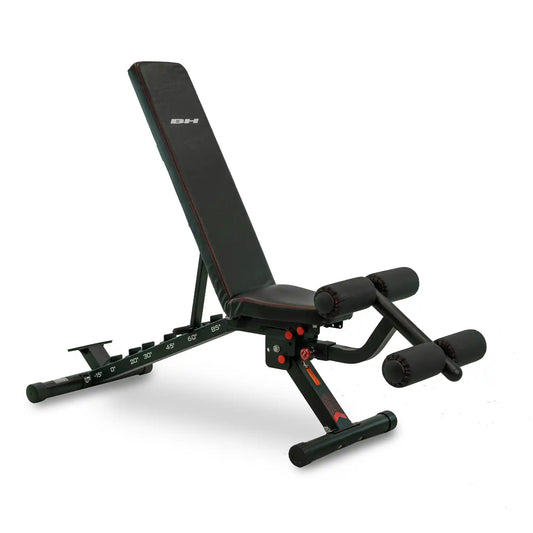 Black weight bench on white background