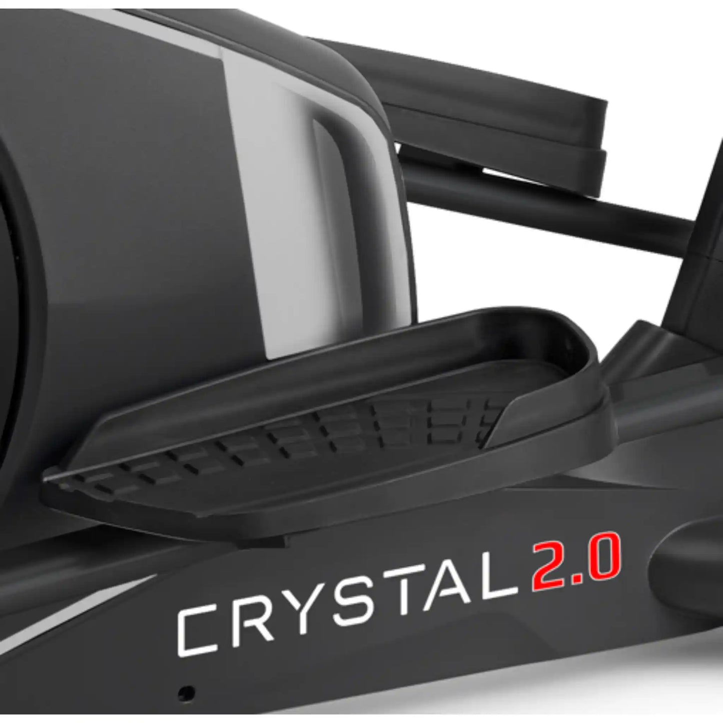 Close-up of a black and gray cross trainer with 'Crystal 2.0' branding.