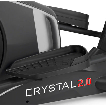Close-up of a black and gray cross trainer with 'Crystal 2.0' branding.