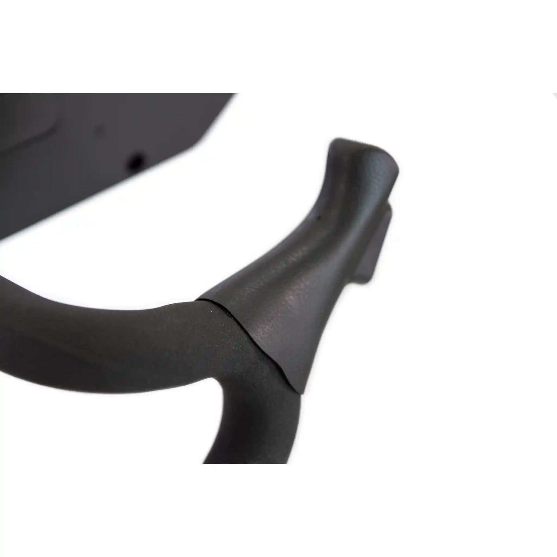 Close-up of a black handle bar on a white background