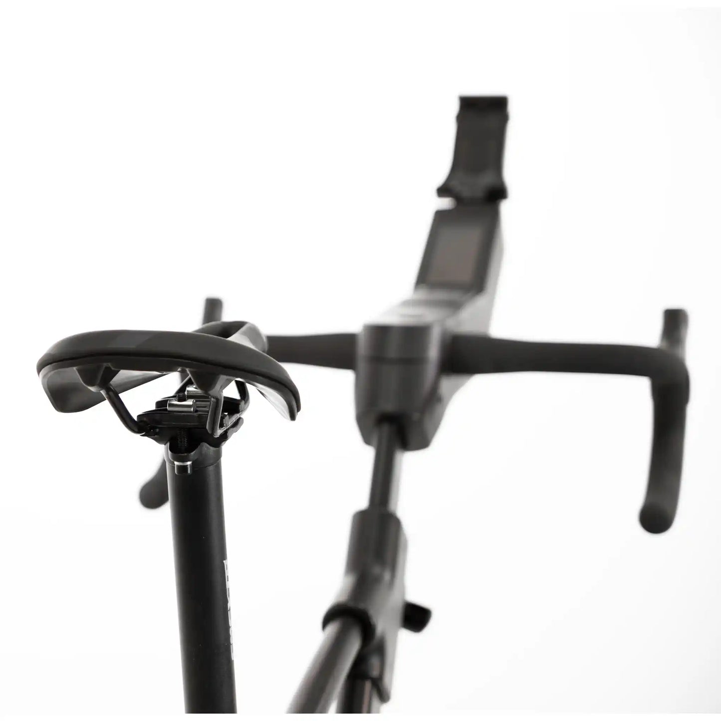 Close-up of a bicycle handlebar and stem on a white background