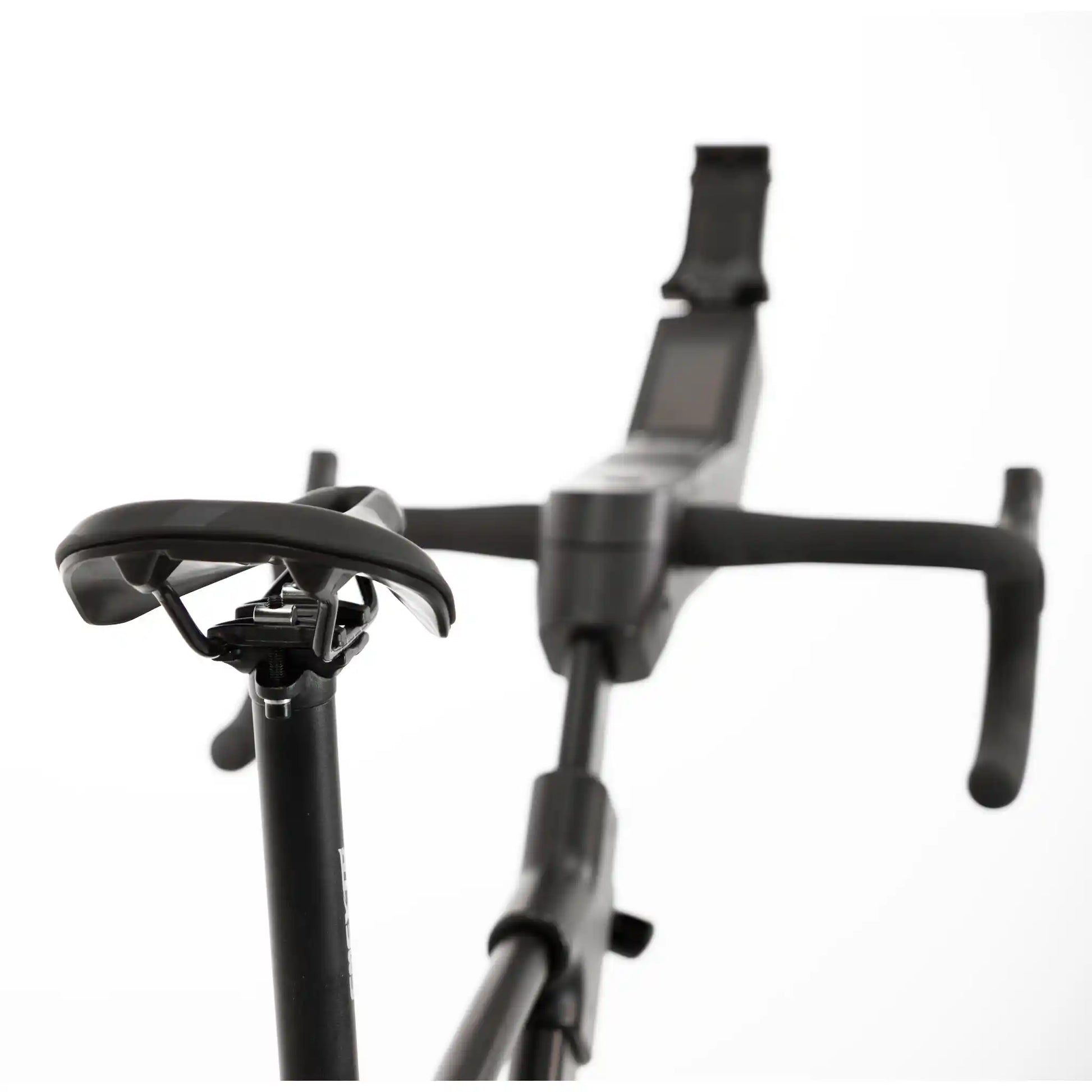 Close-up of a bicycle handlebar and stem on a white background