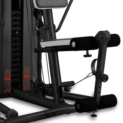 Black gym machine with red accents on a white background