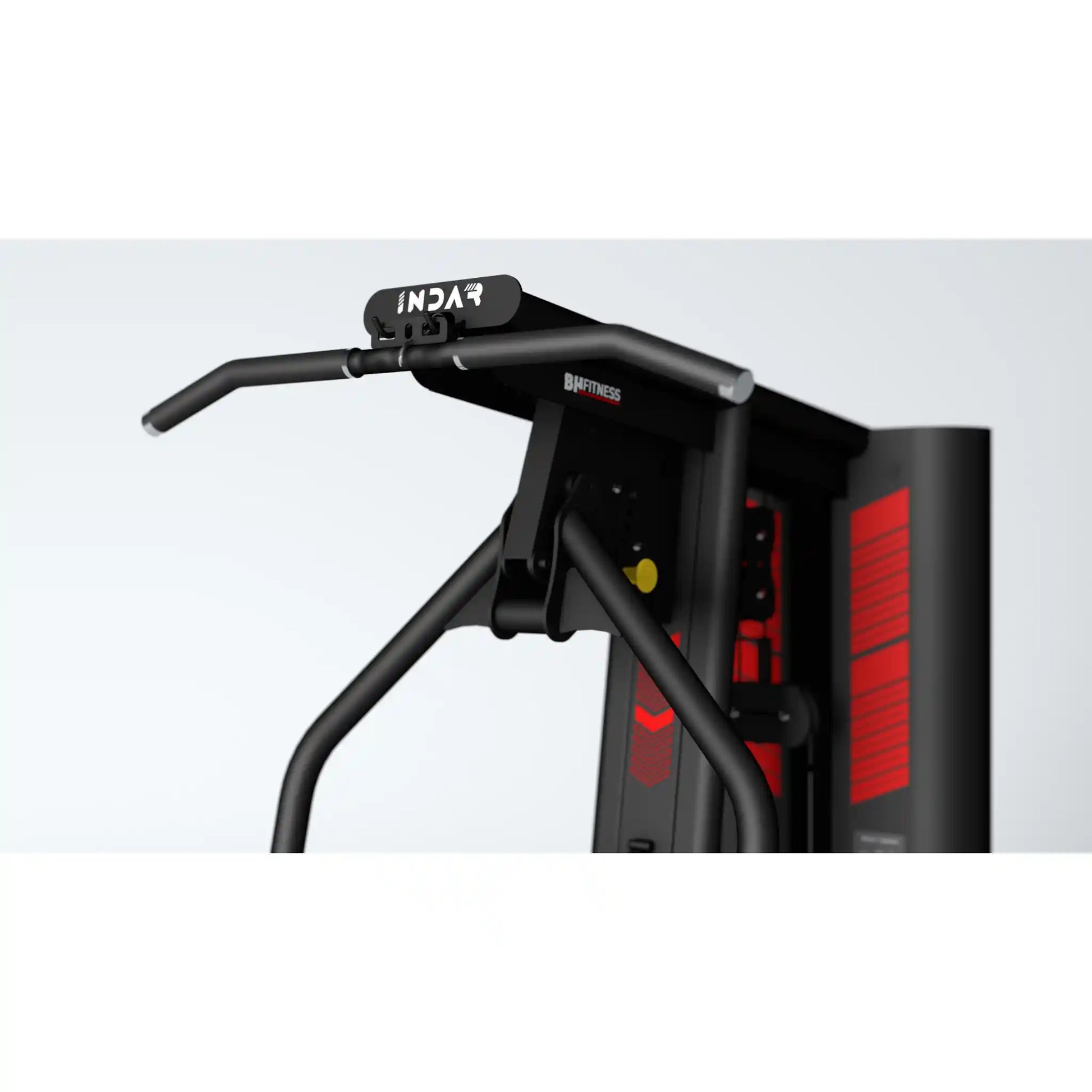 Black and red multi gym with 'Indar' branding on a light grey background