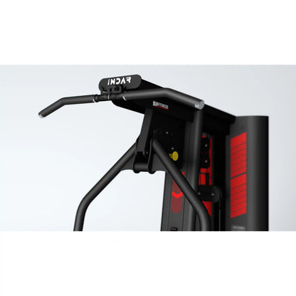 Black and red multi gym with 'Indar' branding on a light grey background