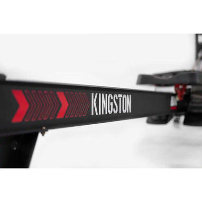 Close-up of a black and red Kingston product on a white background