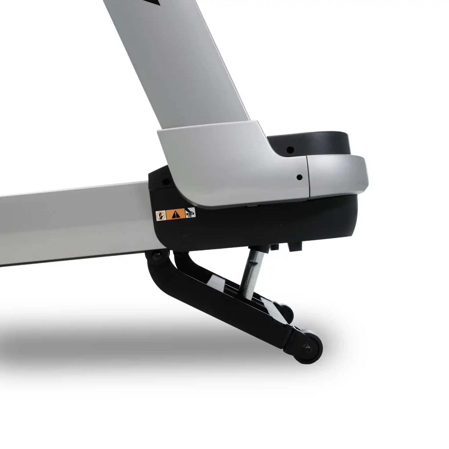 Close-up of a treadmill with a focus on the walking belt and frame.