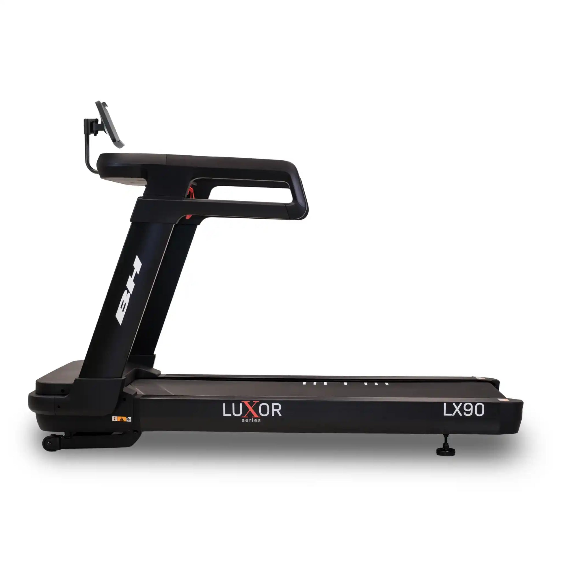 Black treadmill with 'Luxor' branding on a white background