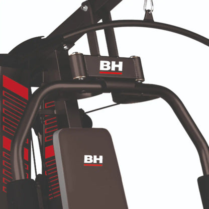 Black multi gym with red living and BH branding