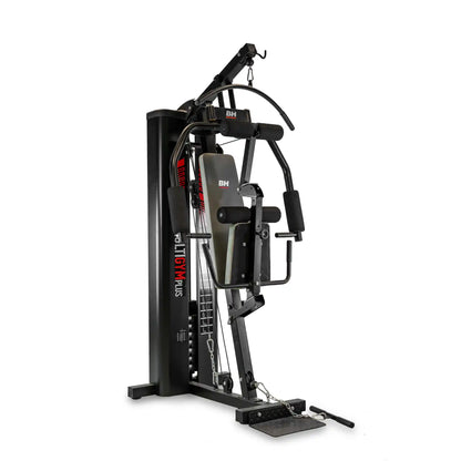 Black gym machine with 'BH' branding on a white background