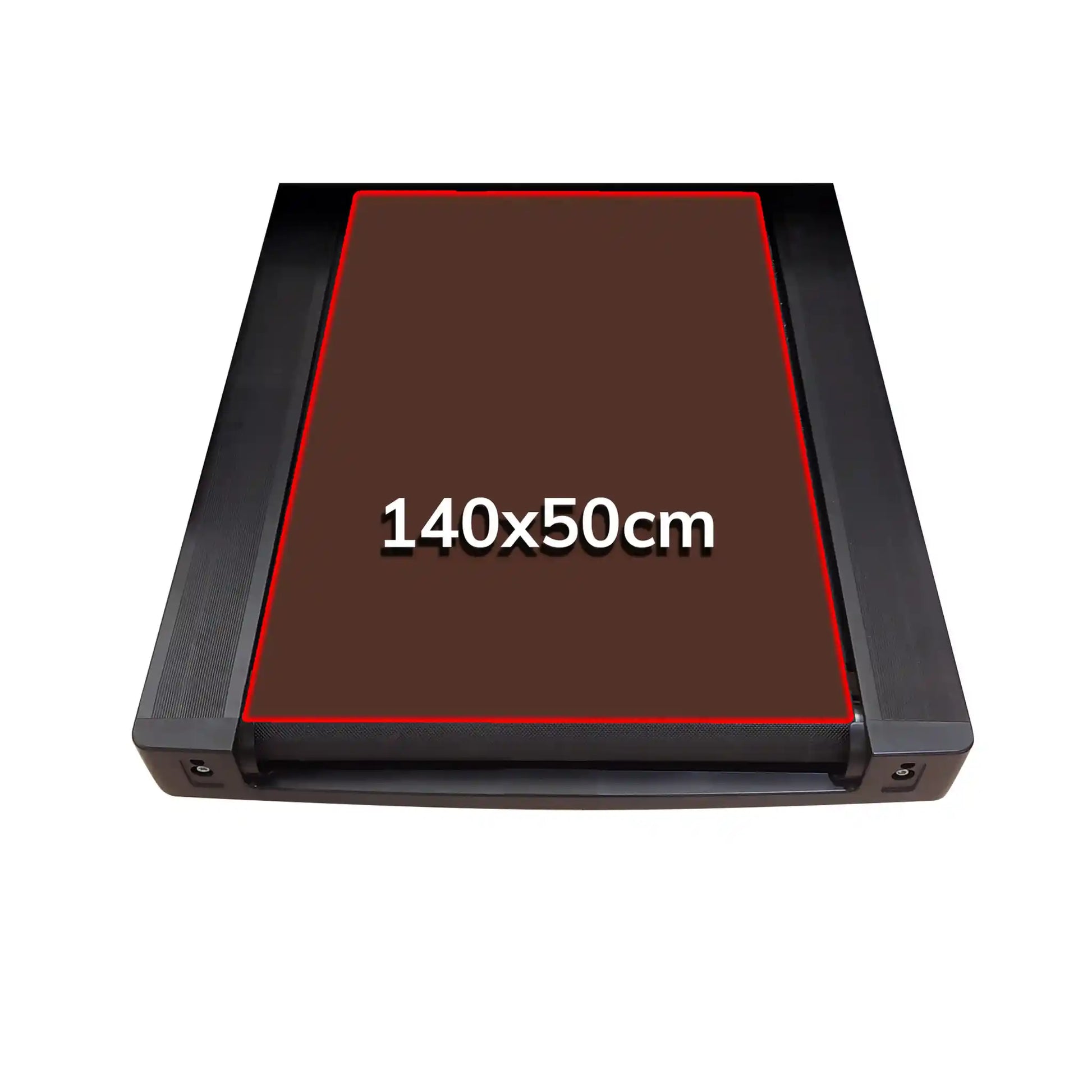 Running area of a treadmill with dimensions 140x50cm on a white background