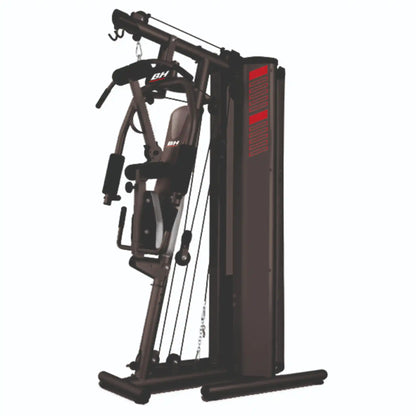 Multi gym station folded for storage on white background