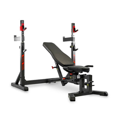 Weight bench with adjustable seat on a white background