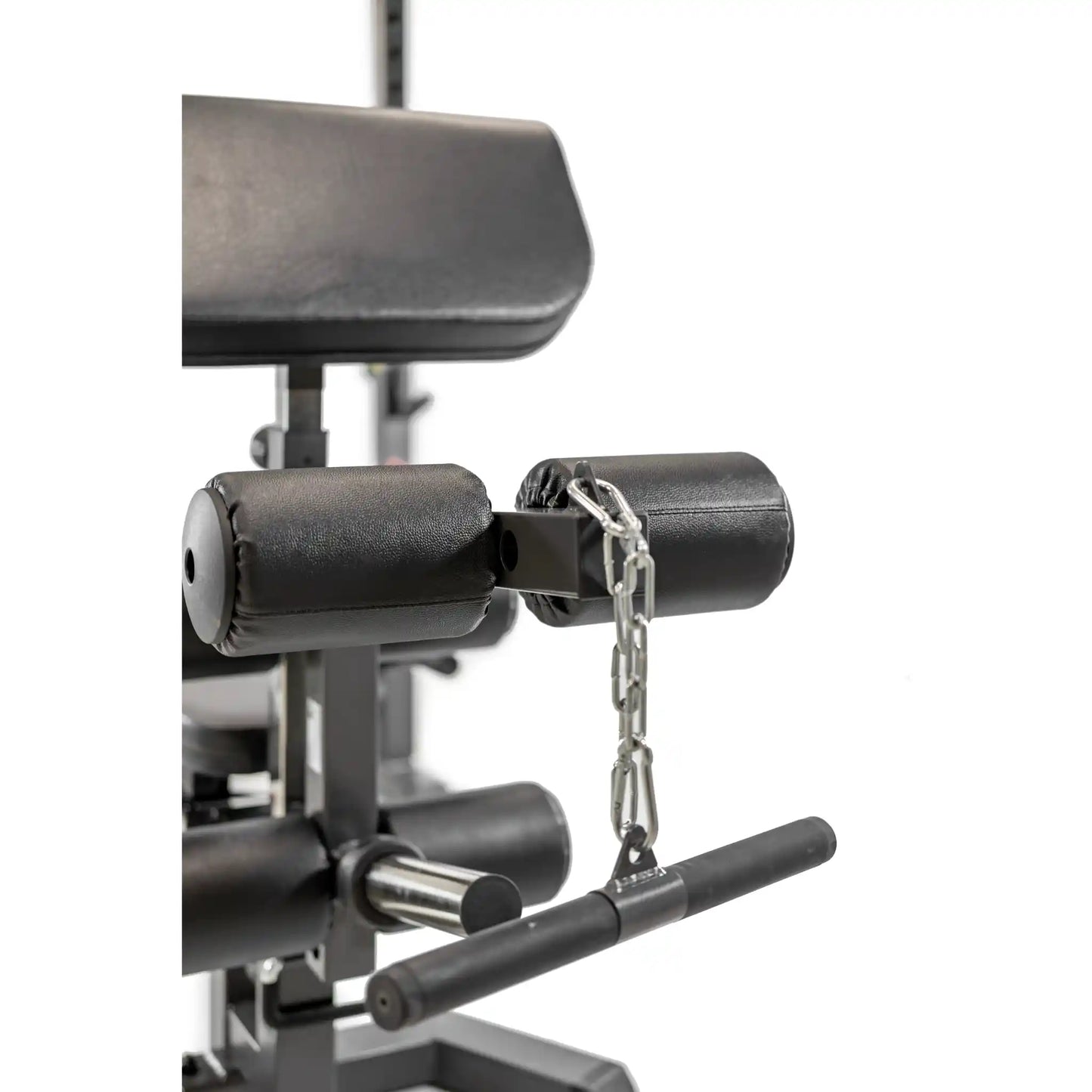 Close up of bicep curl attachment on weight bench