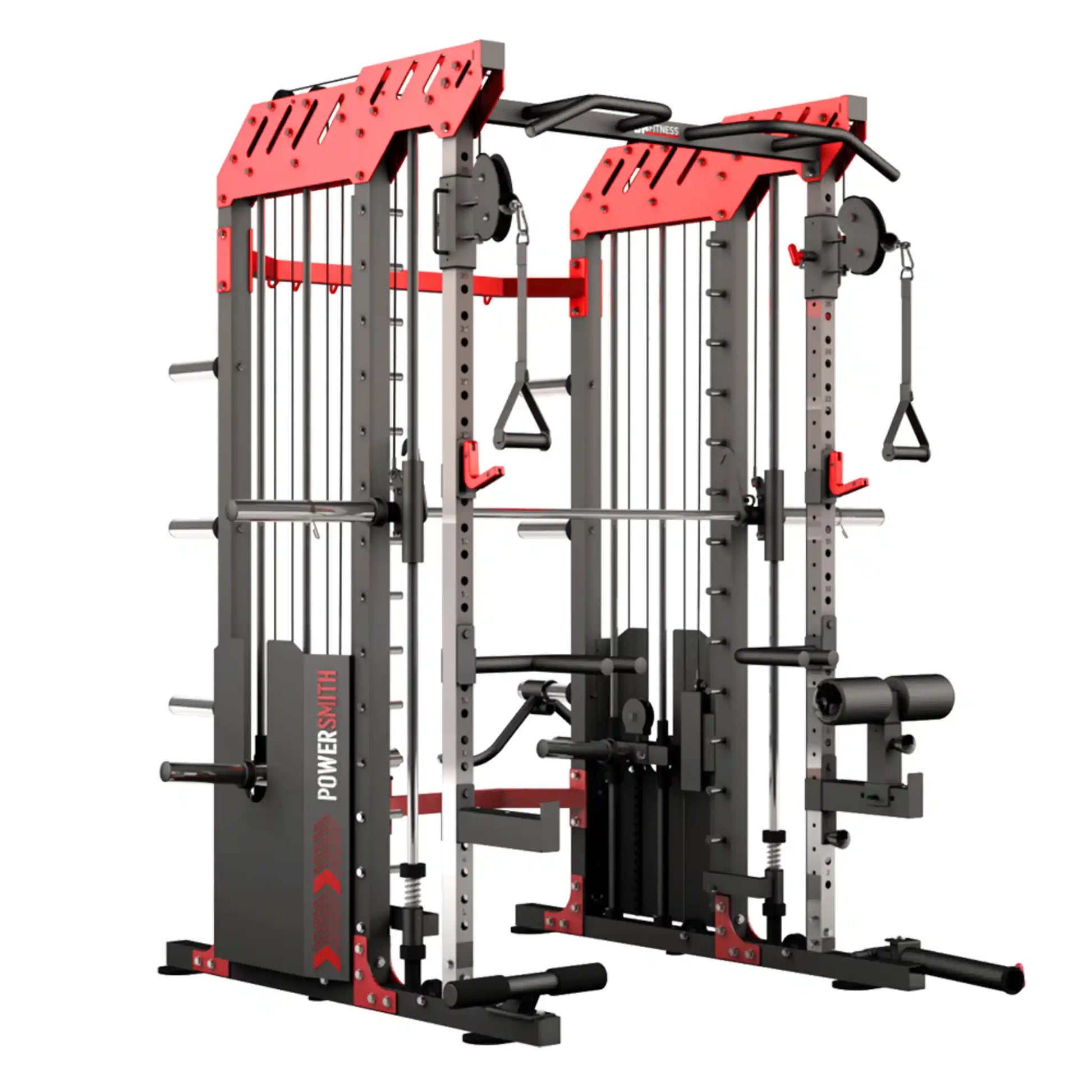 Multi Gym with red and gray design on a white background