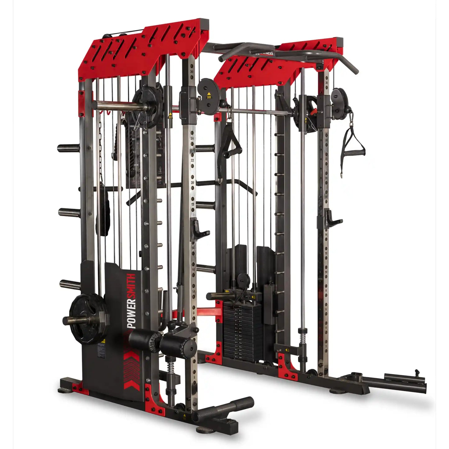 Multi Gym with red and black design on a white background