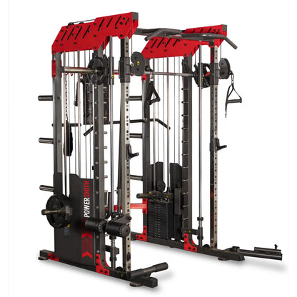 Multi Gym with red and black design on a white background