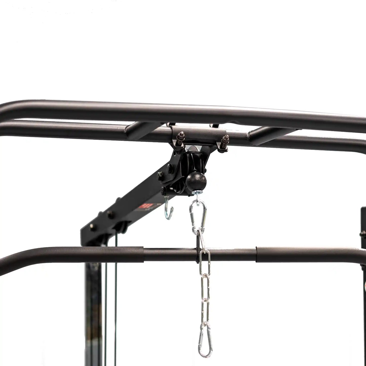 Black metal pull up bar with chain on a white background