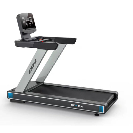 Treadmill with a control panel on a white background