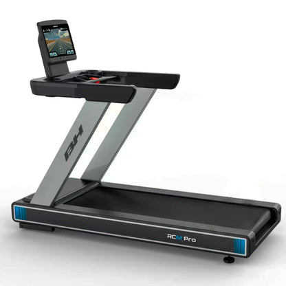 Treadmill with a multimedia display on a white background