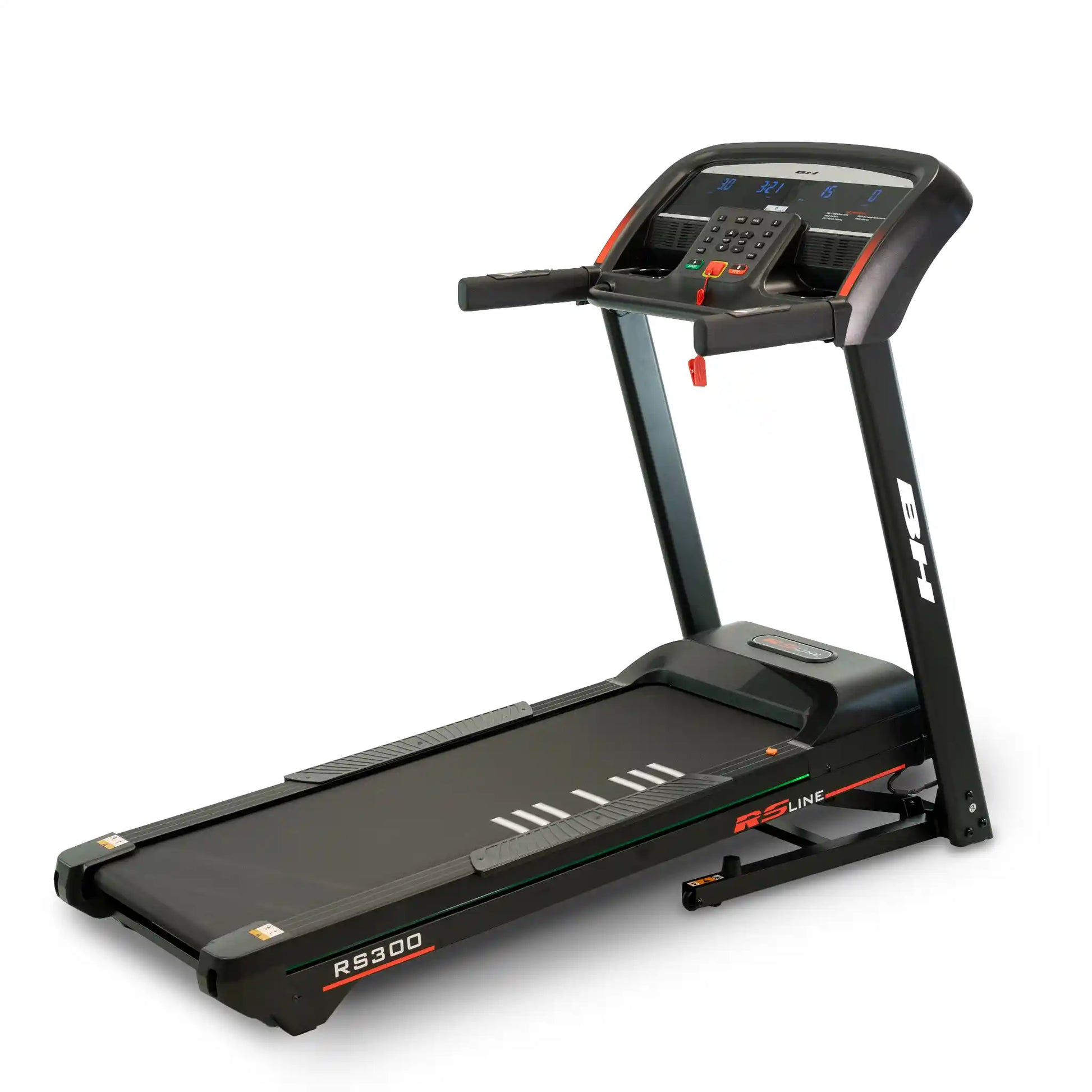 Treadmill with digital display on a white background