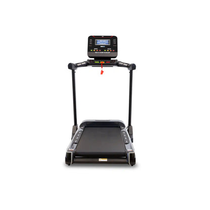 Treadmill with digital display on a white background