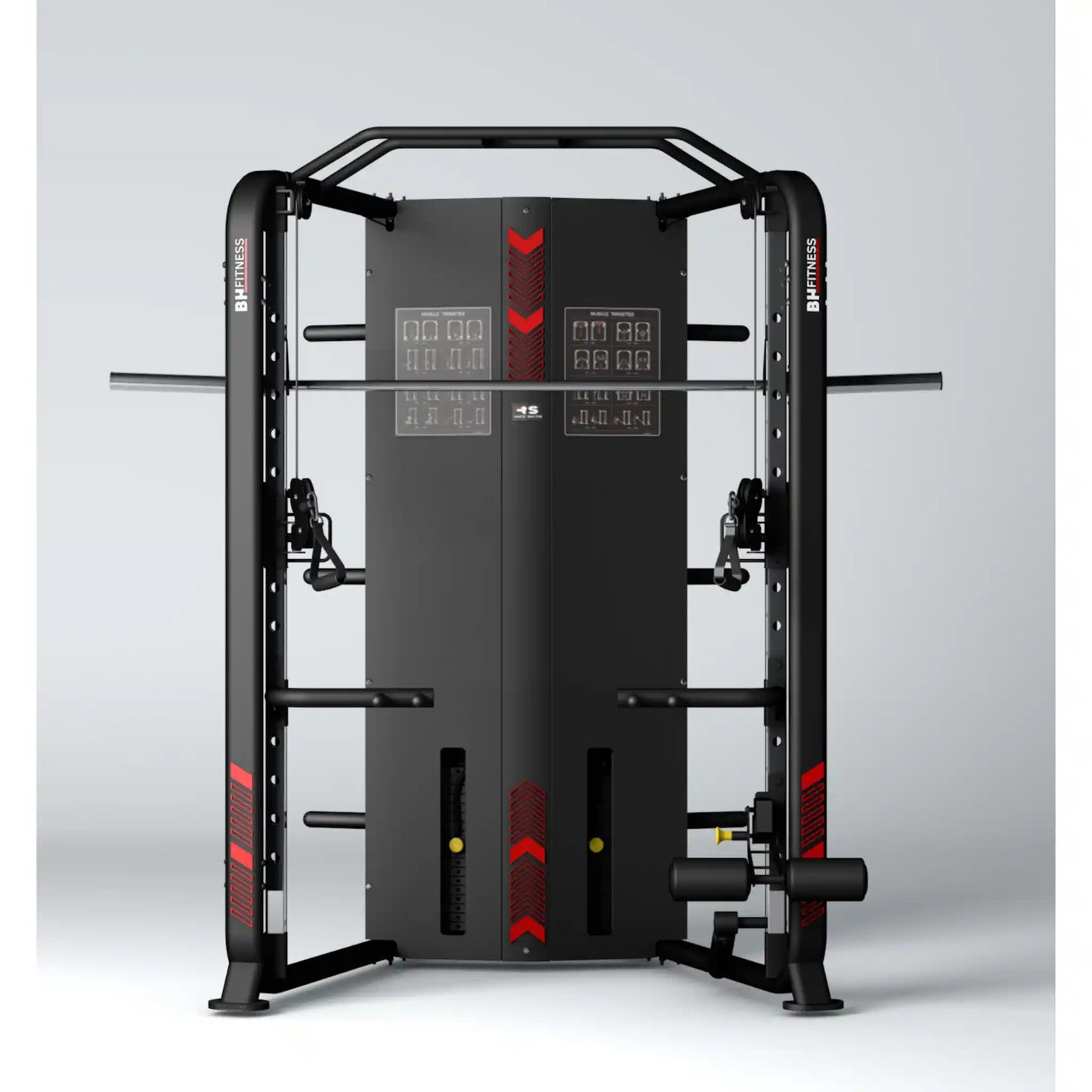 Black multi gym on a grey background