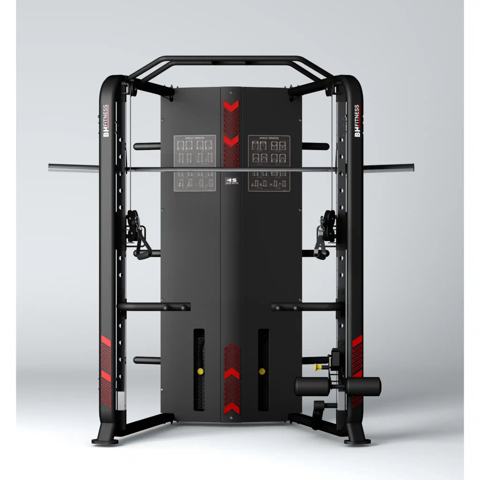 Black multi gym on a grey background