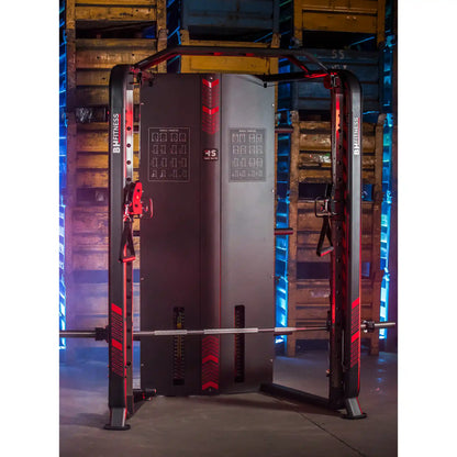 Multi gym in a gym setting and blue lighting.
