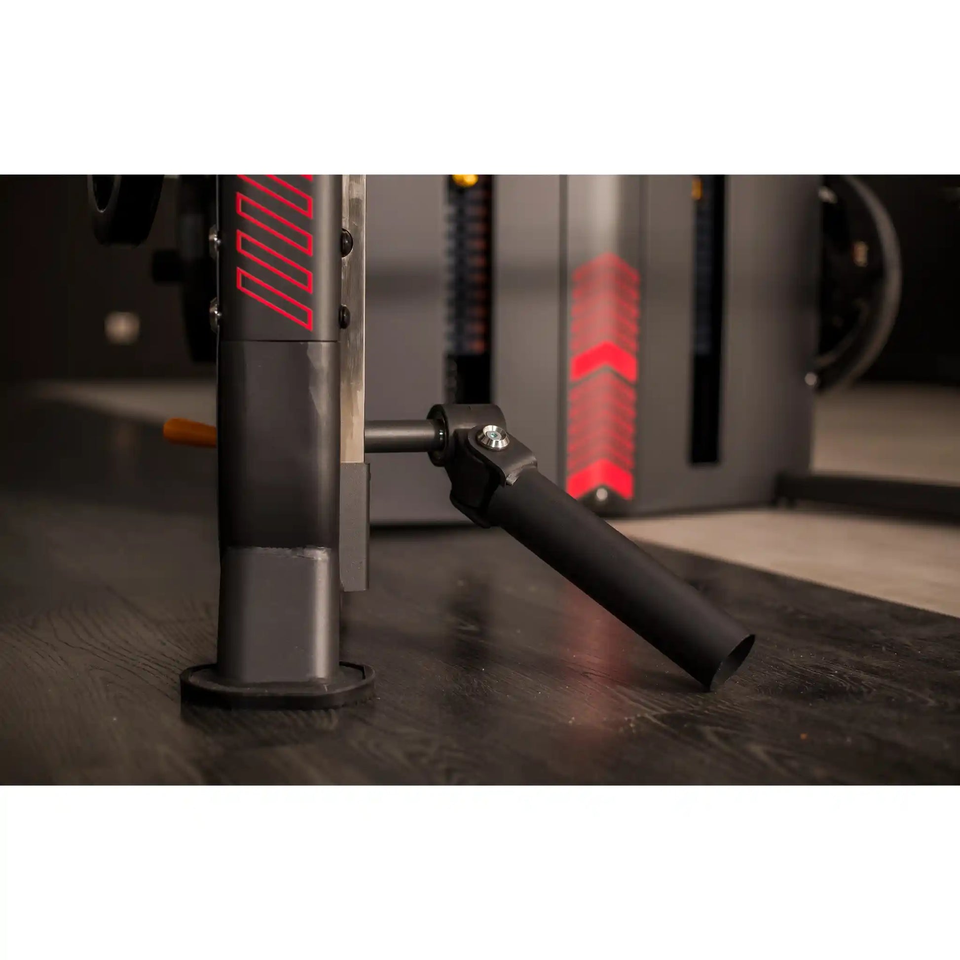 Close-up of a landmine component on a multi gym