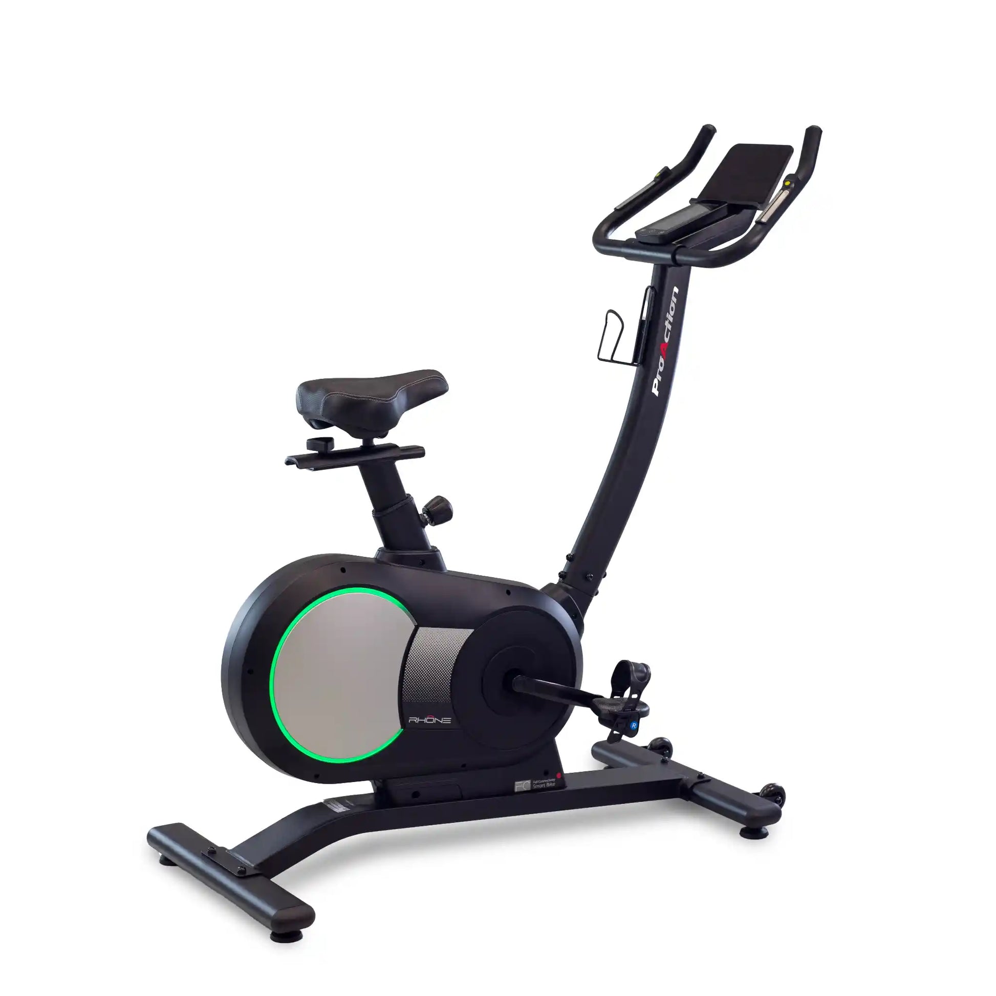 Black exercise bike on white background