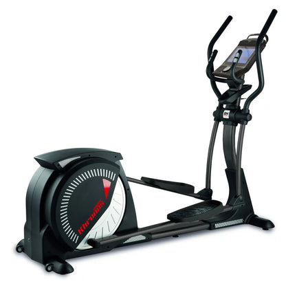 Cross trainer with digital multimedia display on a white background
