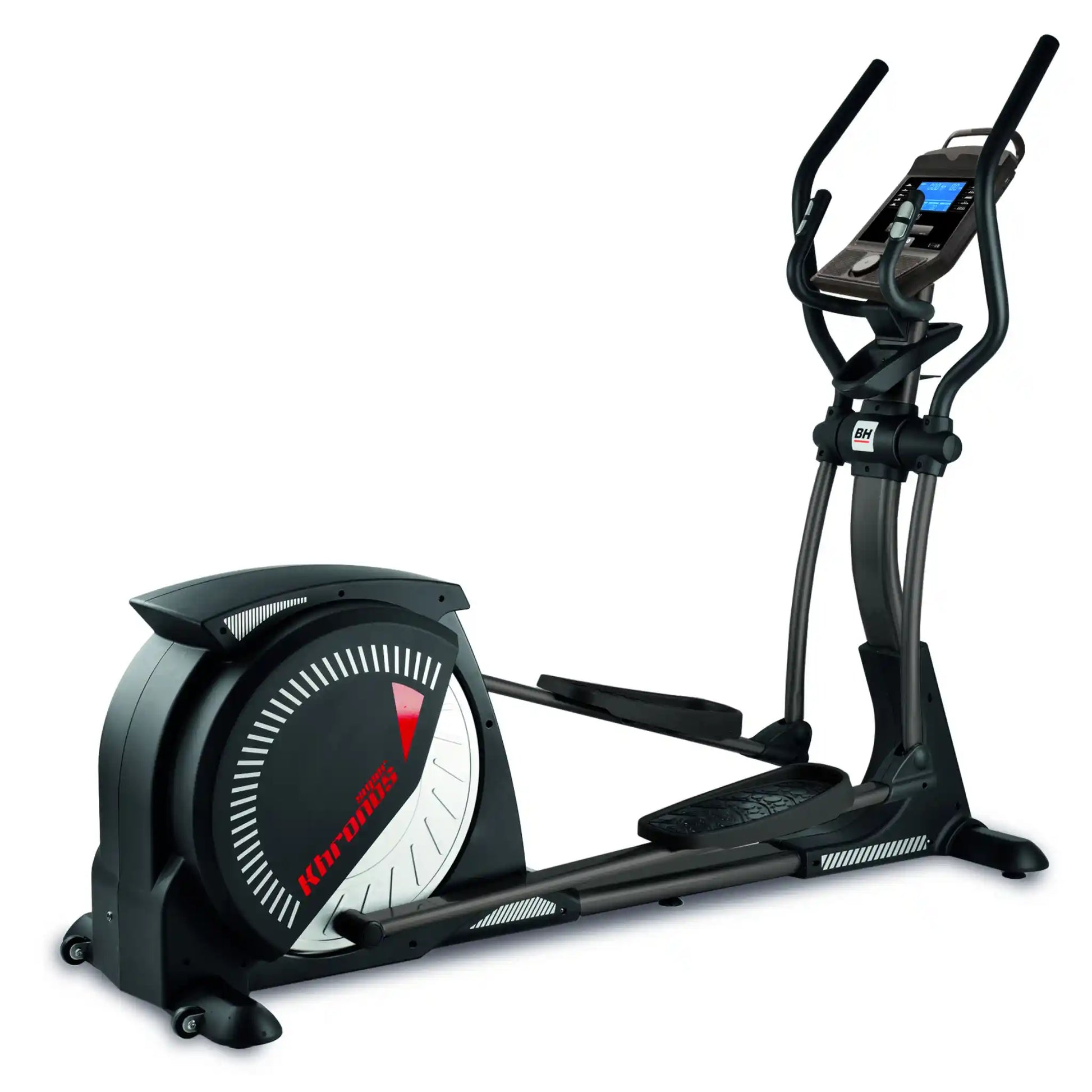Cross trainer with digital display on a white background