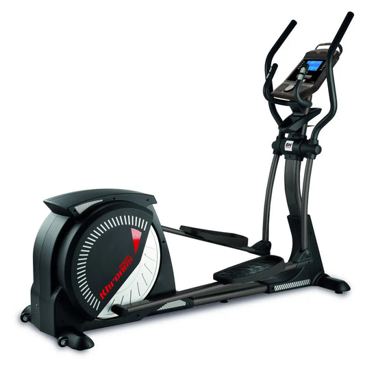 Cross trainer with digital display on a white background