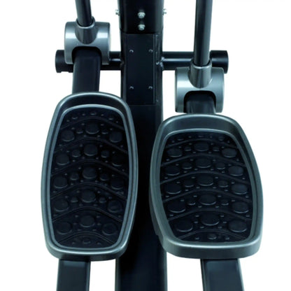 Close-up of black cross trainer pedals on a white background