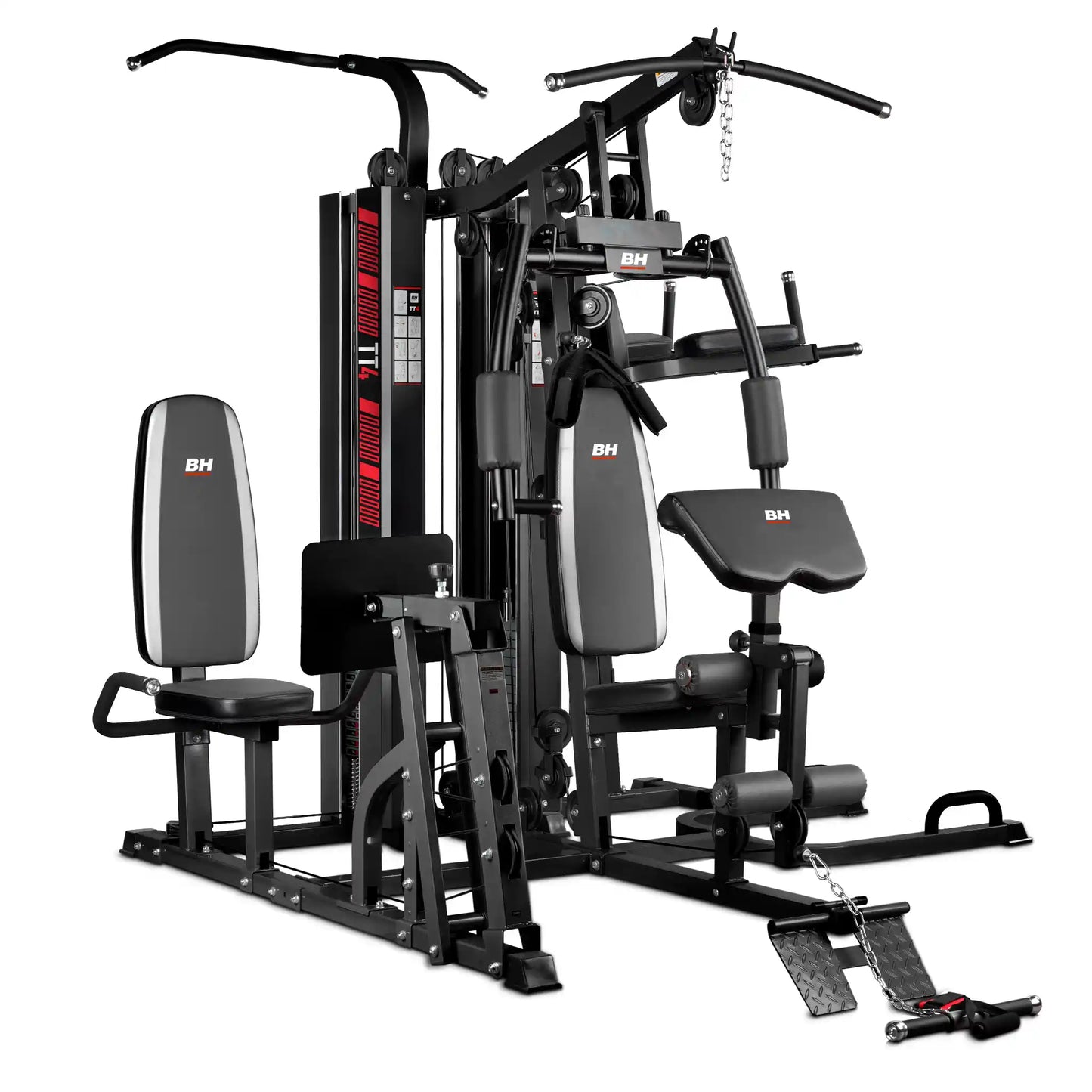 Black multi station multi gym on a white background