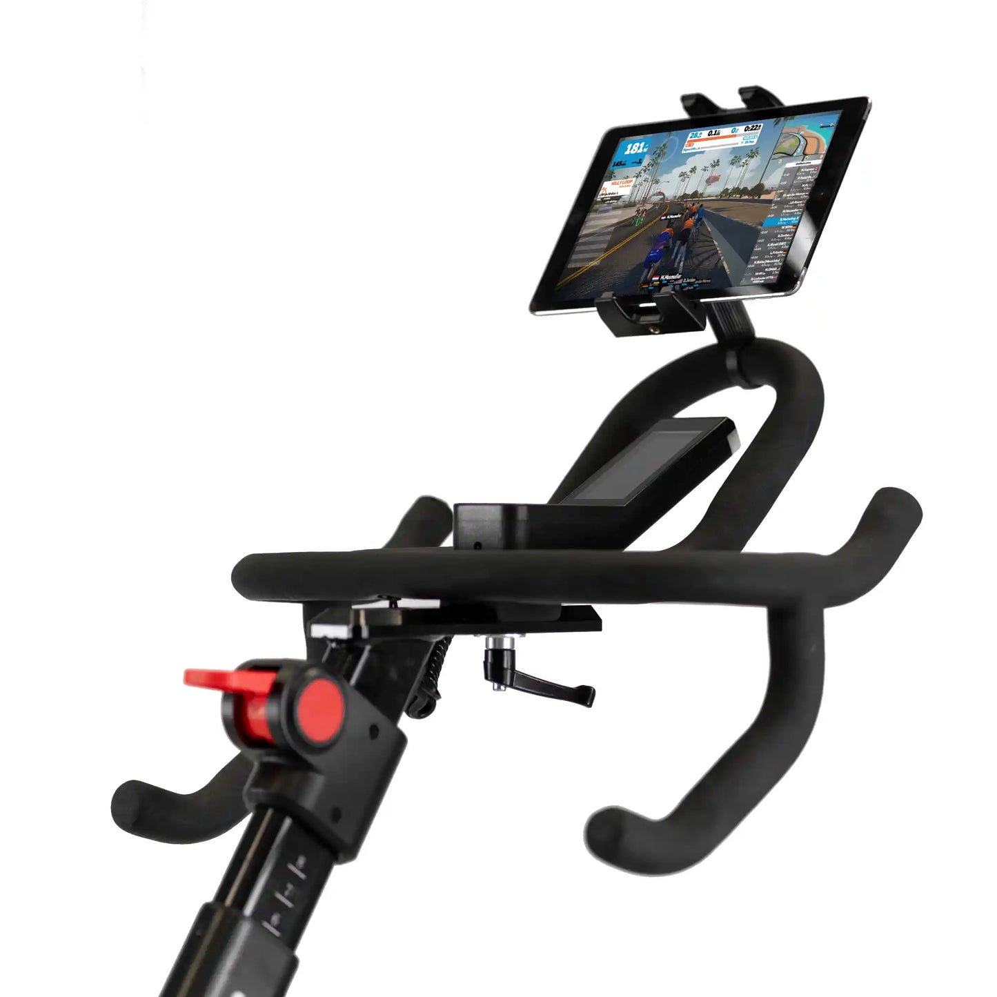 Bicycle handlebar with digital display on a white background