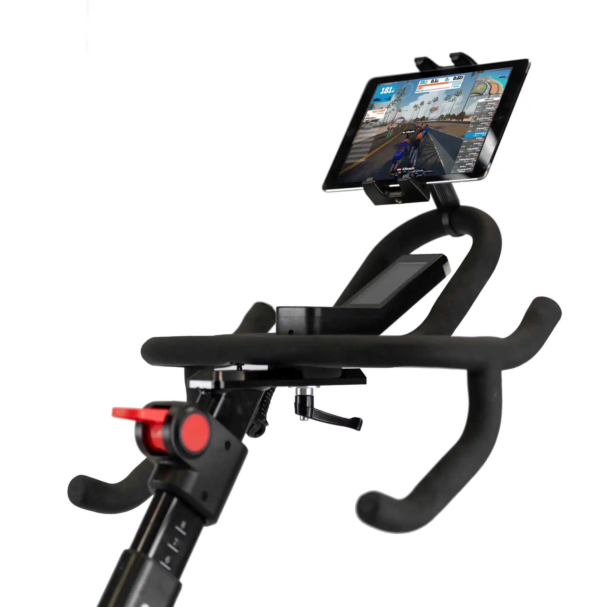 Bicycle handlebar with digital display on a white background