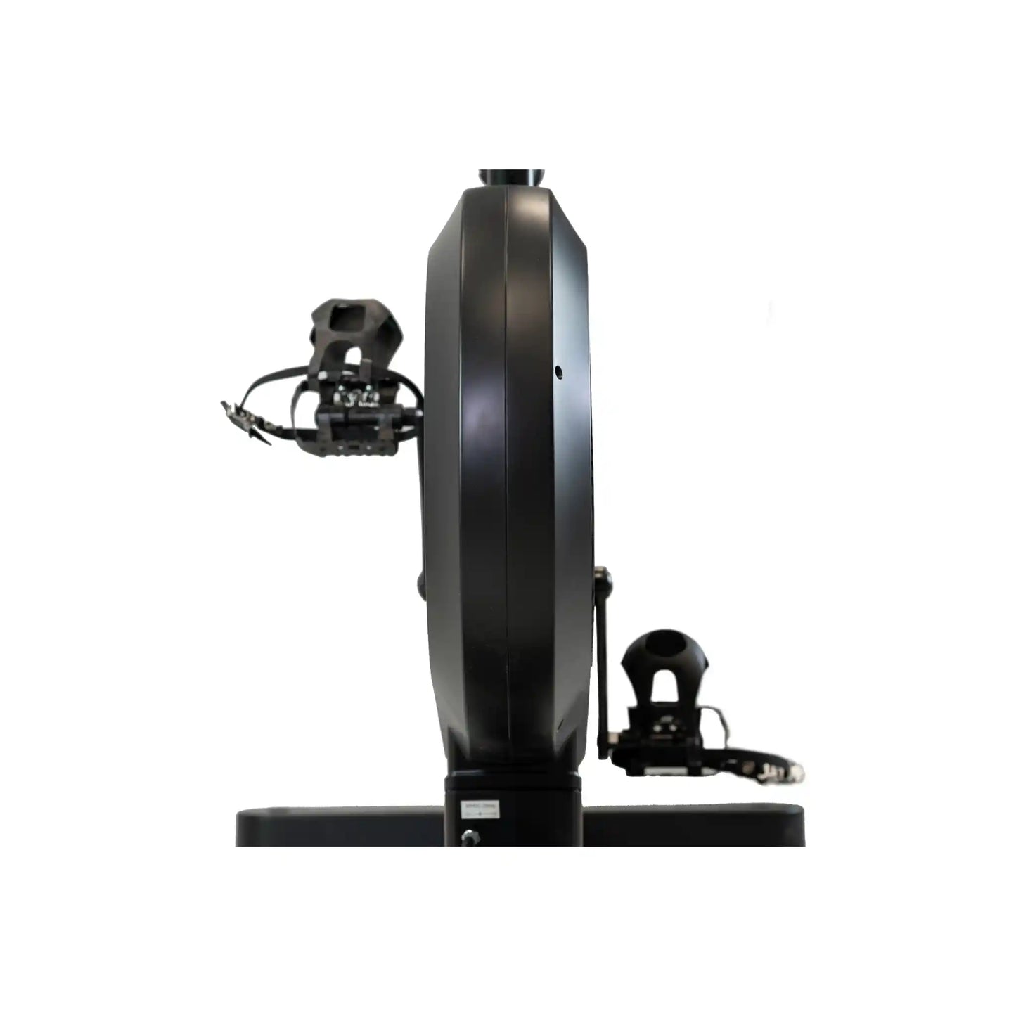 Black exercise bike on a white background