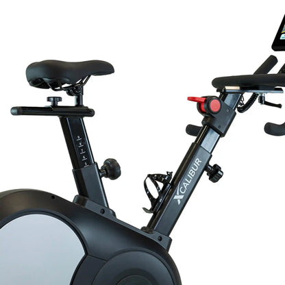 Black exercise bike with 'Calibur' branding on a white background